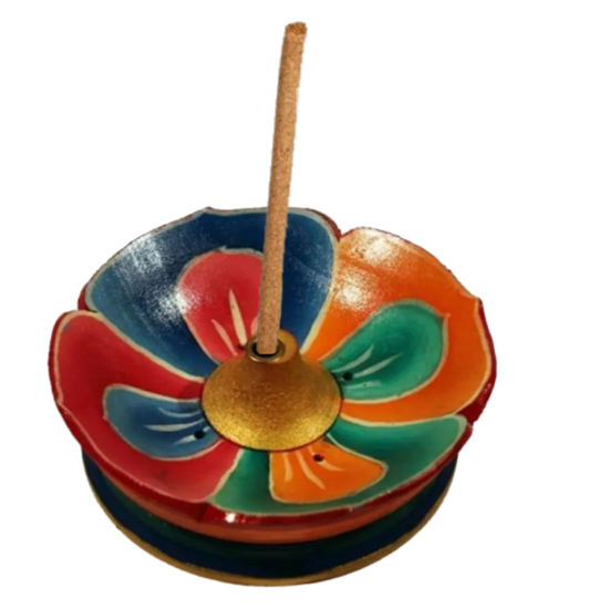 Incensario quemador nepalí especial para inciensos varillas NATURALES. Elaborado en madera y pintado a mano. Trabajo artesanal de India ( NEPAL ).